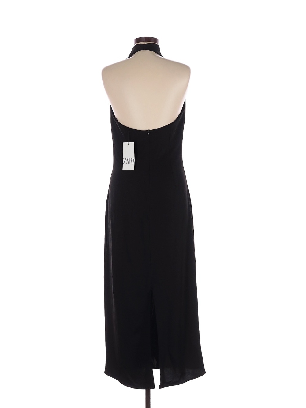 NWT Zara Satin Halter Maxi Dress Black Open Back sz med
